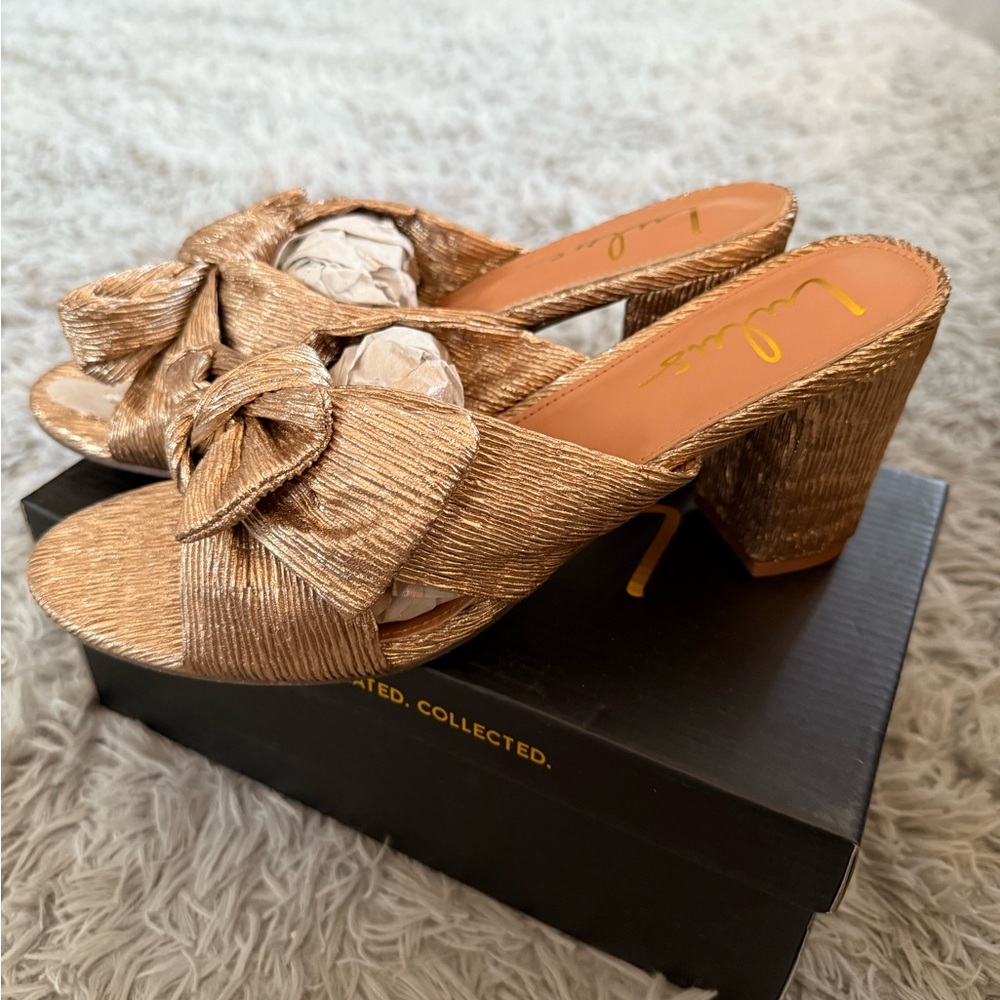 Lulu's Metallic Gold Heeled Mules